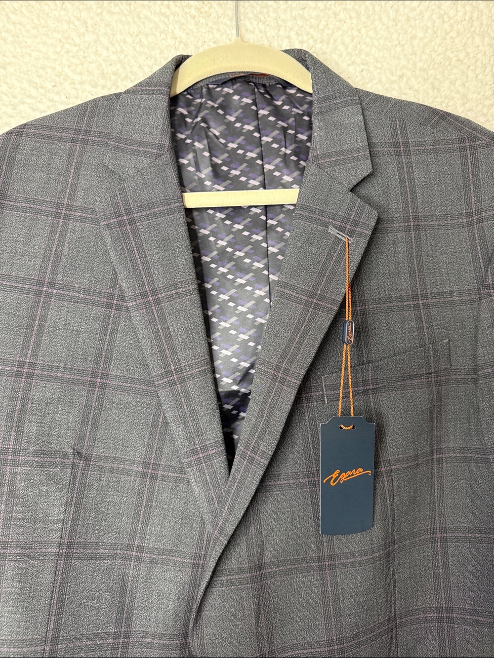 NWT Egara Plaid Suit Jacket Dark Gray 46 XL Skinny Fit - Picture 2 of 8